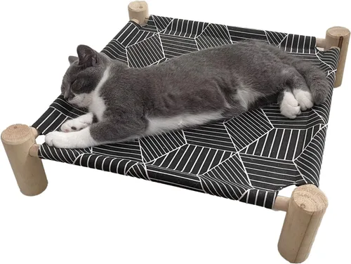 Vista 4 de Pozico Hamaca Cama para Gatos/Perros, Cama para Gatos, Camas Elevadas de Madera para Perros para Interiores y Exteriores, Catres Elevados para Gatos