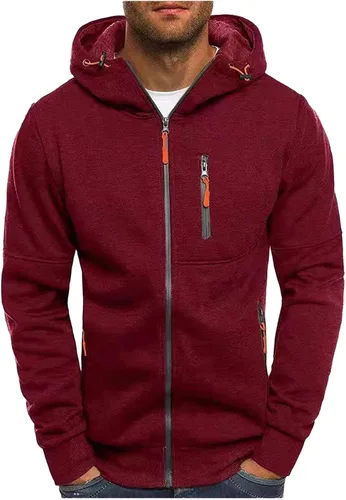 Vista 2 de Holzkary Sudadera con capucha y bolsillo con cremallera completa para hombre, sudadera de manga larga sólida