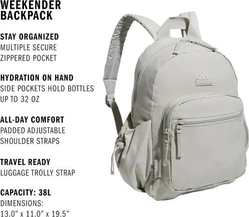Vista 2 de adidas Mochila Weekender Bolsa compacta y ligera para uso diario, 19L