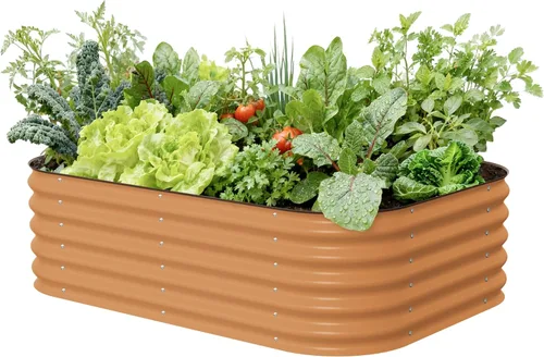Vista 11 de Kits de cama de jardín elevada de Vego Garden Aluzinc, cama de plantación elevada de metal modular de 17" de alto, 6 en 1 para verduras, flores