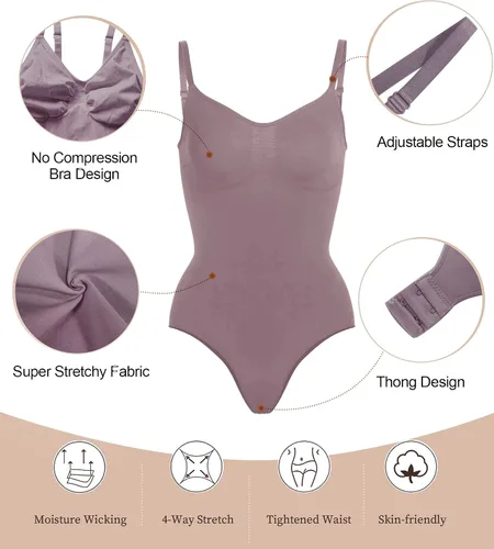 Vista 3 de SHAPERX - Body tipo faja moldeadora para mujer, con control de abdomen, sin costuras, para moldear la cintura, compresión del cuerpo