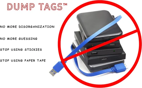 Vista 3 de Dump Tags - 50 etiquetas extraíbles para SSD y discos duros externos *Incluye estuche de almacenamiento para tarjetas multimedia