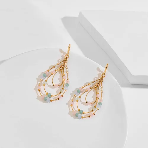 Vista 6 de TOVABA Aretes bohemios de dos tonos con cuentas, aretes colgantes bohemios, aretes de vacaciones, regalo de joyería, Latón, No es una piedra preciosa