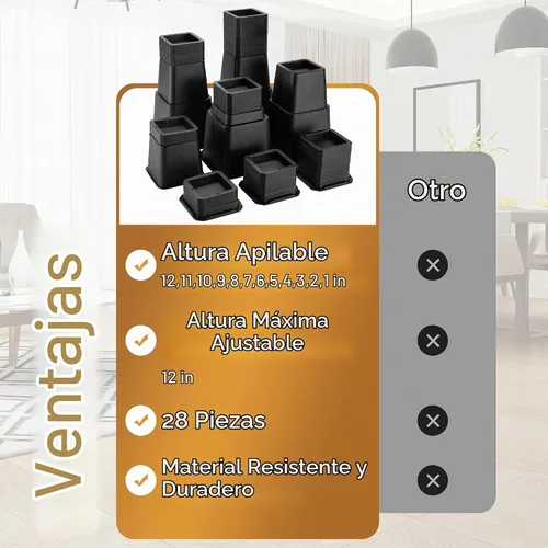 Vista 4 de BTSD-home Elevadores de cama ajustables de 12 pulgadas, resistentes, elevación en alturas de 1,2,3,4,5,6,7,8,9,10,11,12 pulgadas para sillón, sofá
