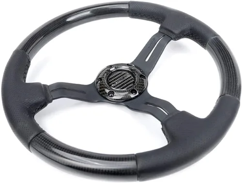 Vista 3 de NRG Innovations NRG-ST-010CFBS - Volante de fibra de carbono con detalles de piel de 13.780 in, 1.5 pulgadas, costura negra profunda