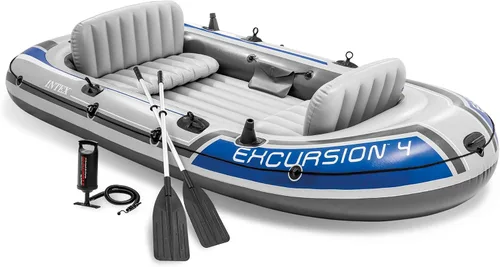 Vista 10 de INTEX Excursión 4-persona inflable barco de pesca río balsa conjunto con Azul