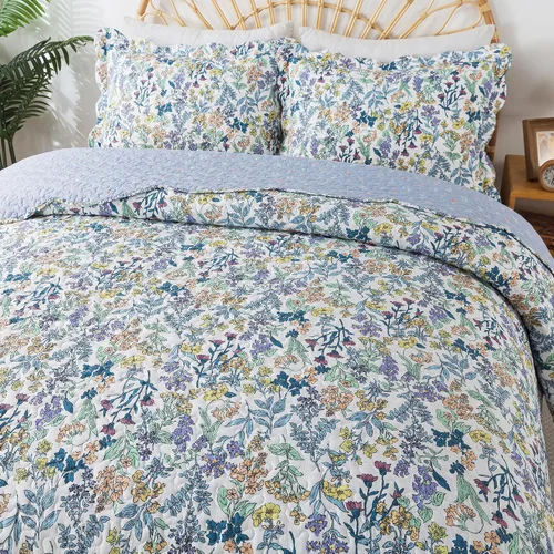 Vista 33 de HoneiLife - Juego de edredón de 3 piezas, colcha ligera de microfibra, diseño de flores silvestres, cubrecamas ligero y botánico, para todas