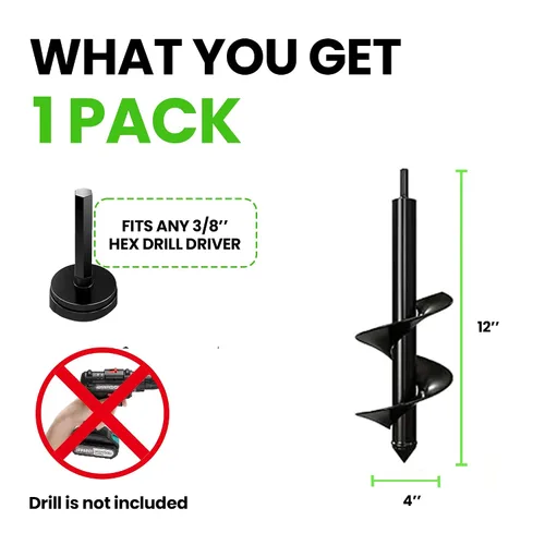 Vista 2 de K-Brands Paquete de 4 brocas de 4 x 12 pulgadas + 3 brocas de extensión para plantar, agujero en espiral de jardín y maceta de bombilla