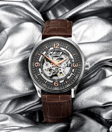 Vista 7 de Stuhrling Original Men's Automatic Skeleton Dress Watch Genuine Leather Band with self Winding Mechanical Movement