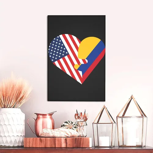 Vista 5 de Lienzo decorativo para pared, diseño de corazones, bandera de Estados Unidos y Colombia, decoración del hogar, 12 x 18 pulgadas