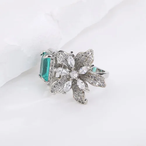 Vista 4 de Kercisbeauty Anillo abierto de plata de ley chapado en plata de ley con circonita y circonita para novias, mujeres, niñas, diamantes de imitación