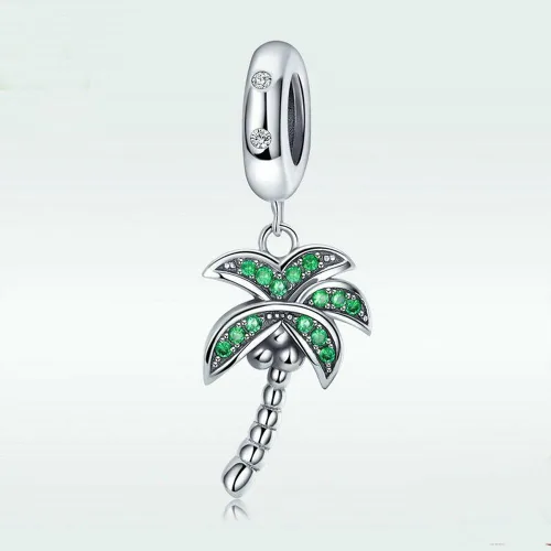 Vista 5 de Abalorio colgante de palmera de plata de ley 925 para vacaciones de verano para pulsera y collar, Plata esterlina, plateado