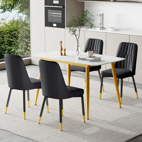 Vista 54 de Juego de 4 mesas de comedor negras para mesa de comedor de 4,50 pulgadas para 4, sillas de cocina de piedra sinterizada, fácil de montar, adecuado