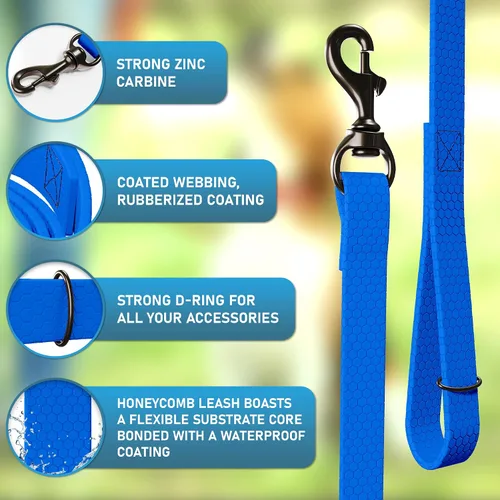 Vista 3 de Correa impermeable para perro, resistente de 6 pies, fabricada en Estados Unidos, color azul