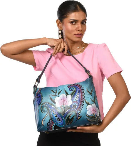Vista 2 de Anna by Anuschka Hobo de hombro grande de cuero pintado a mano para mujer
