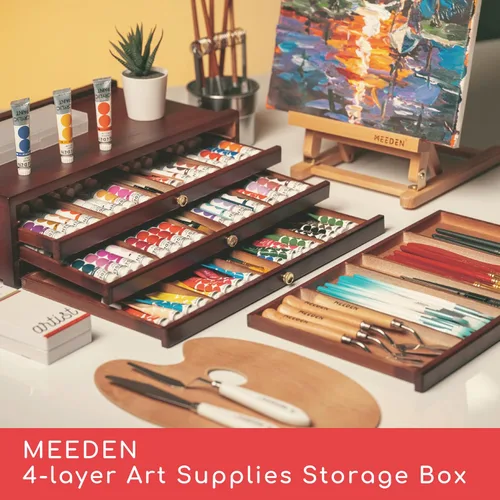 Vista 5 de MEEDEN Caja de almacenamiento de madera de 4 cajones para artistas, organizador portátil de madera de haya multifuncional, caja de madera con cajón