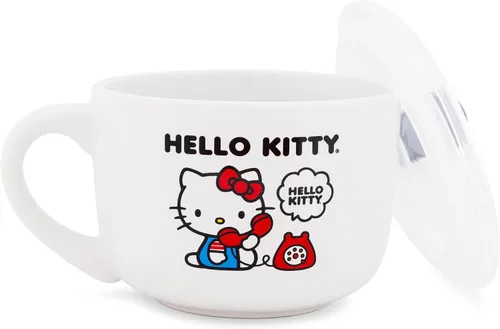 Vista 10 de Silver Buffalo Sanrio Hello Kitty Gato Negro - Taza de sopa de cerámica con tapa ventilada para helado, cereal, bebidas Capacidad de 710 cc
