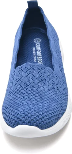 Vista 5 de poemlady Women's Slip on Loafer Shoes - Mesh Casual Ballet Flat Nurse Walking Sneakers Knit Round Toe Casual Memory Foam Shoes 190501