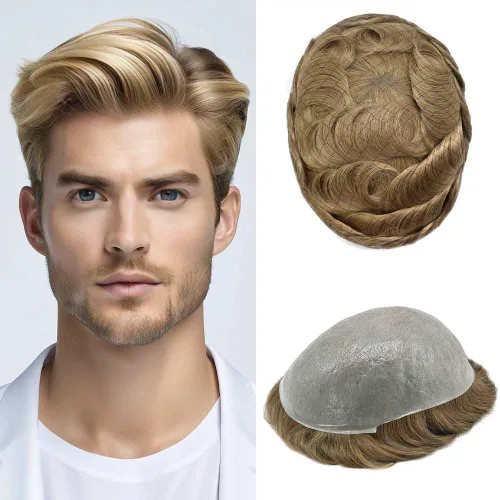 Vista 97 de 0.002 in ultra fina piel tupé Remy cabello humano piezas para hombres V-Looped sistema de pelo para hombre tupé pelo tupé para hombres protesis