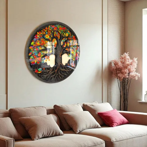 Vista 3 de Árbol de la vida, arte de pared de vidrio templado, pintura abstracta para pared, decoración del hogar, regalo de inauguración de la casa, colgantes