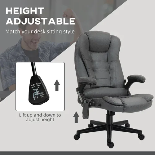 Vista 5 de HOMCOM Silla de oficina de masaje vibratorio de 6 puntos con calor, silla de oficina ejecutiva de microfibra con respaldo alto, respaldo reclinable