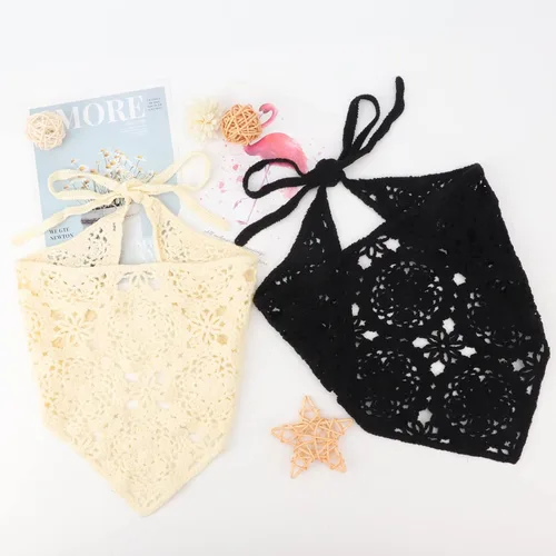 Vista 5 de DRESHOW Floral Crochet Hair Bandana 2 PCS Tie Knotted Headscarf Vintage Headband Knitted Head Kerchief for Women&Girls