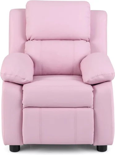 Vista 9 de Costzon Silla reclinable de cuero con reposapiés, reposabrazos, reposacabezas y soporte lumbar, silla ergonómica para sala de juegos, sofá Rosa