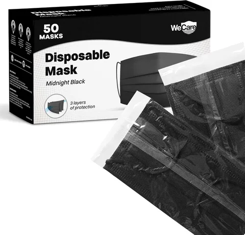 Vista 4 de WeCare - Mascarilla desechable con envoltura individual, juego de 50 mascarillas de colores y estampadas