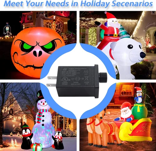 Vista 2 de Adaptador de Enchufe Inflable de Navidad de Reemplazo 1A 12V Clase 2, Transformador de Baja Tensión Impermeable 60Hz Enchufe US para Inflable