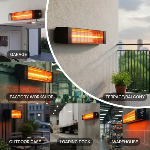 Vista 8 de Calentador eléctrico para exteriores de 1500 W, calentador de patio para uso en exteriores, calefacción silenciosa y específica, control inteligente