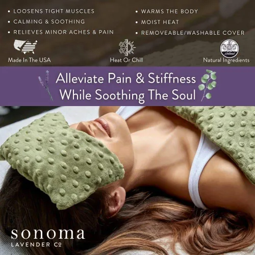 Vista 2 de Sonoma Lavender Máscara de spa, almohada de aromaterapia calentable/refrigerable con inserto de linaza con infusión de lavanda, compresa ocular