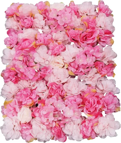 Vista 15 de Paneles de flores artificiales para decoración de pared, 6 piezas de rosas falsas, peonía, eucalipto, telón de fondo de pared de rosas para fiesta 6