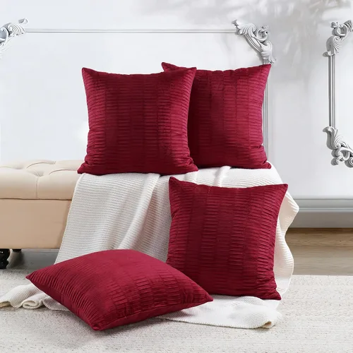 Vista 18 de Juego de 2 fundas de almohada decorativas de terciopelo a rayas plisadas de 14 x 26 pulgadas, funda de cojín rectangular suave y elegante para sofá