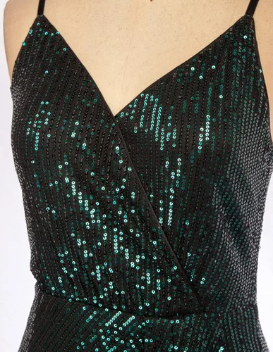 Vista 3 de GRACE KARIN Vestido sexy de lentejuelas para mujer cuello en V fruncido entallado tirantes delgados cóctel fiesta club nocturno