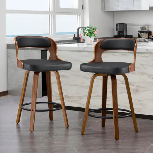 Vista 16 de VipDesk Taburetes de bar giratorios, Taburetes de bar de altura de mostrador de nogal con respaldo y brazos, Taburetes de bar tapizados modernos