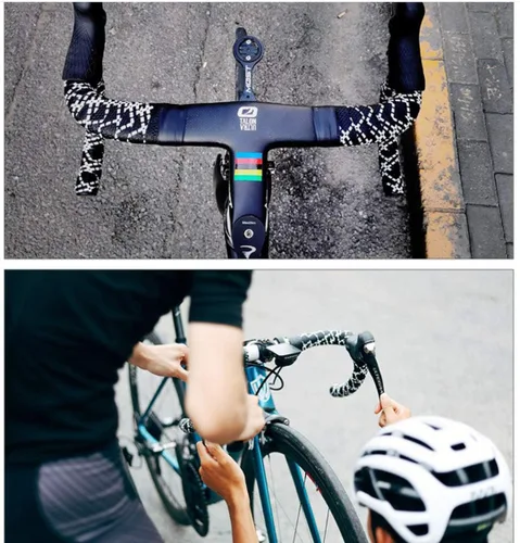 Vista 7 de 2 rollos de cintas de manillar de bicicleta de gel de sílice con tapones de barra para bicicleta de carretera montaña ciclismo Negro Azul