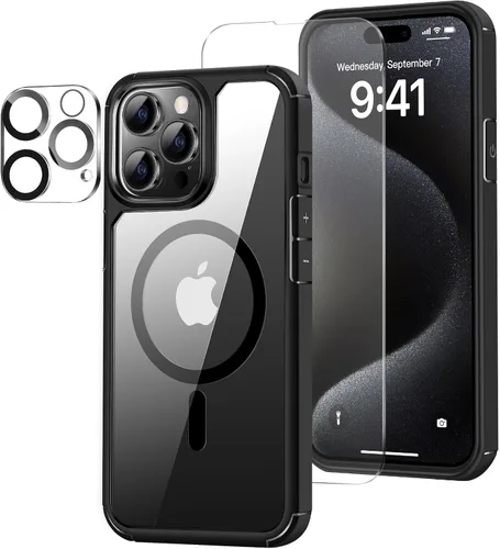 Vista 9 de Funda magnética diseñada para iPhone 13 Pro Max [compatible con MagSafe] con protector de pantalla y protector de lente de cámara, funda Azul