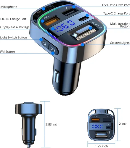 Vista 9 de LIHAN - Adaptador Bluetooth para automóviles antiguos, transmisor FM, manos libres 54W PD Fast Charging,Crystal Clear Hands-Free Calls,Music &
