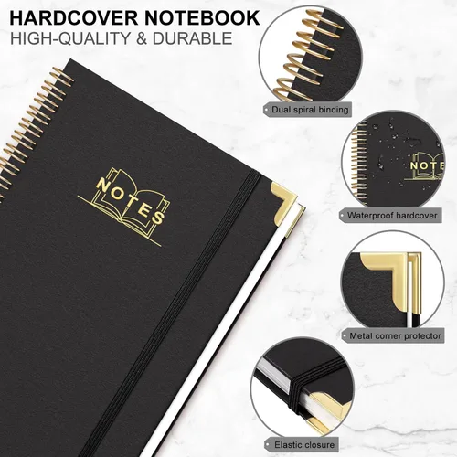 Vista 3 de Cuaderno de espiral rayado, cuaderno A5 de tapa dura en espiral para el trabajo, 5.7 x 8.2 pulgadas, cuadernos de papel grueso de 100GSM
