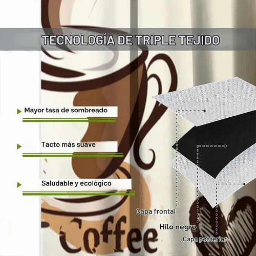 Vista 7 de Cortinas de cocina con temática de café, juegos de 2 paneles, 42 x 45 pulgadas, patrón de fiesta de té para decoración de café Estilo-5