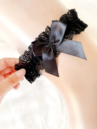 Vista 5 de Ligueras de encaje sexy para novia elásticas para baile de graduación con lazo
