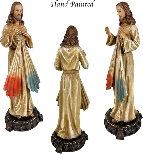 Vista 3 de Urbalabs Estatua de Jesucristo Santos Católicos Estatuas Religiosas Figuras religiosas 13 pulgadas Estatua del Sagrado Corazón de Jesús Crucificado