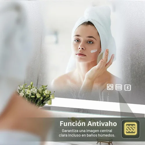 Vista 3 de SBAGNO - Espejo LED de baño con Bluetooth, 24 x 32 pulgadas, con luz regulable, espejo de tocador con 3 colores, retroiluminado + luz frontal