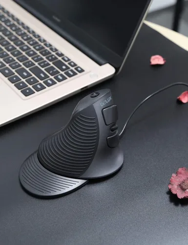 Vista 8 de DeLUX Mouse vertical con cable, mouse ergonómico para computadora con 6 botones programables, 4200 DPI, reposamanos extraíble y para túnel carpiano