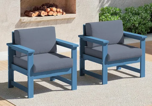 Vista 62 de SERWALL Juego de sofá de 2 piezas de sillón Adirondack acolchado de Marco negro/cojín gris