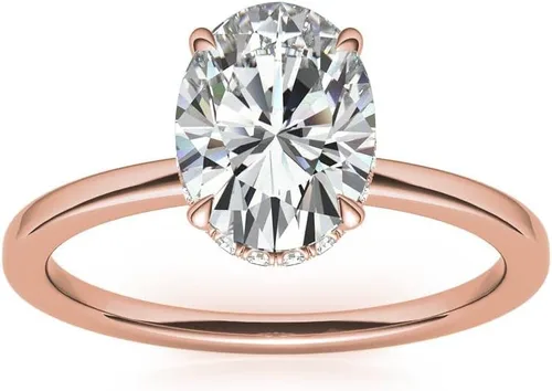 Vista 5 de Anillo de compromiso de 4 puntas de diamante de talla excelente ovalada con certificación IGI de 1, 2, 3 quilates, con cuello de diamante natural