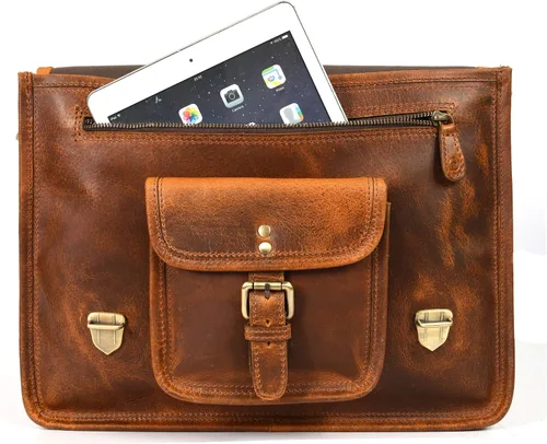 Vista 2 de Aaron Leather - Maletín de cuero vintage de 15 pulgadas (marrón caramelo)