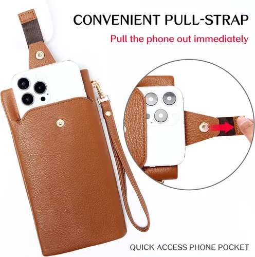 Vista 3 de Cartera para mujer, cartera de mano con soporte para teléfono, tarjetero grande de cuero vegano suave, Casual