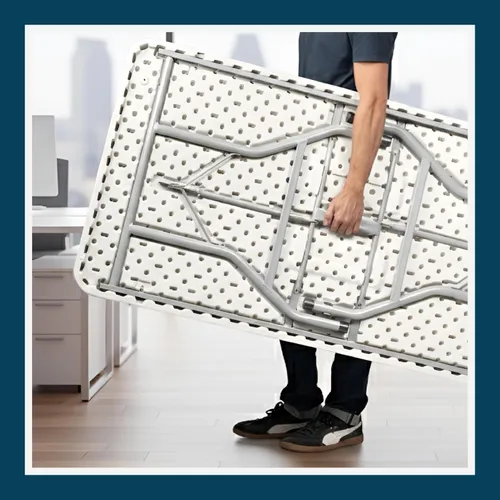 Vista 11 de OEF Furnishings OEFBT3072 Mesa de trabajo plegable para interiores y exteriores con superficie de resina gris texturizada y marco de patas de acero