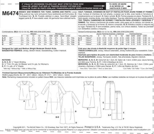 Vista 2 de McCall's Patterns M6474 - Camiseta para mujer, túnica, vestidos y pantalones, talla B5 (8-10-12-14-16)